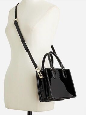J. Crew Black Patent Mini Tote with Detachable Strap